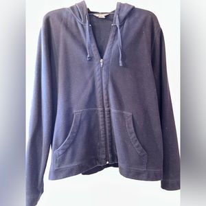 Van Heusen women’s hooded zipper jacket. 82% cotton, 18% polyester. Dark Navy.